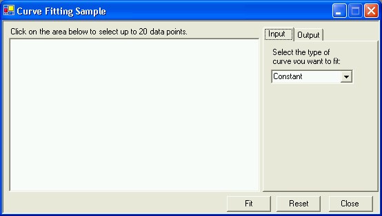 Initial view of the Curve Fitting sample application.