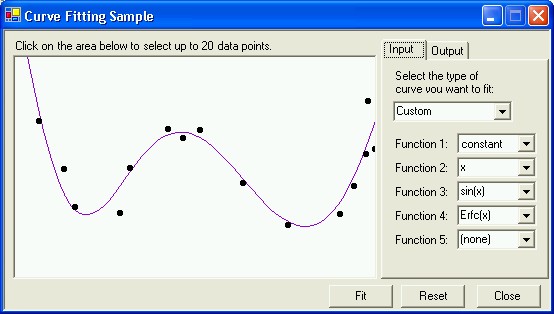 Options when fitting a custom set of functions.